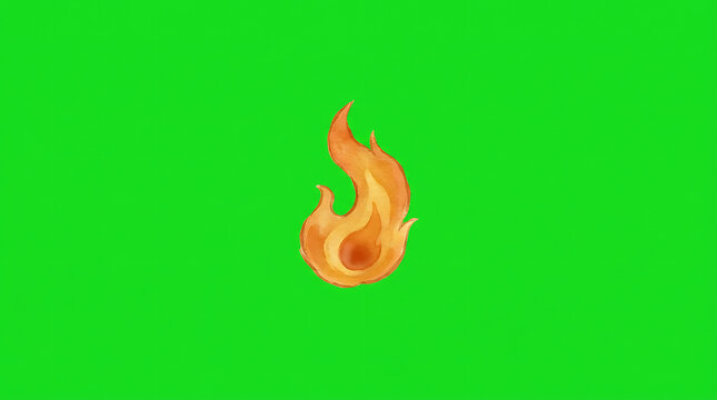 Hand drawn orange fire flame icon isolated on green screen for video production compositing and digital design assets