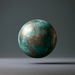 Fototapeta premium Oxidized Copper Sphere with Balanced Verdigris and Copper Reveals