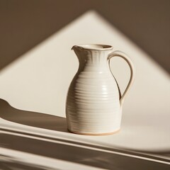 Fototapeta premium Artisan Stoneware Jug on Ledge with Geometric Shadow