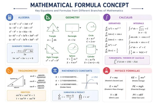 Mathematics Formula Collection Featuring Equations Expressions and Scientific Calculations