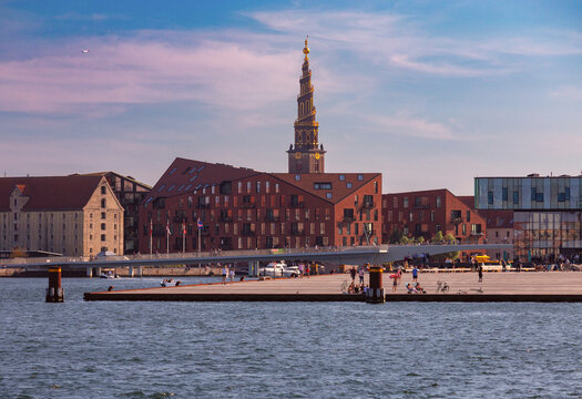 Church of Our Saviour Tower and Waterfront in Copenhagen Denmark