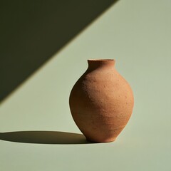Naklejka premium Rustic Weathered Terracotta Vessel with Pitted Clay Texture on Sage