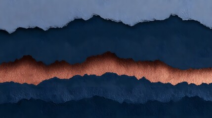 Naklejka premium Multi-Layered Indigo Paper Tears with Copper Glint Background