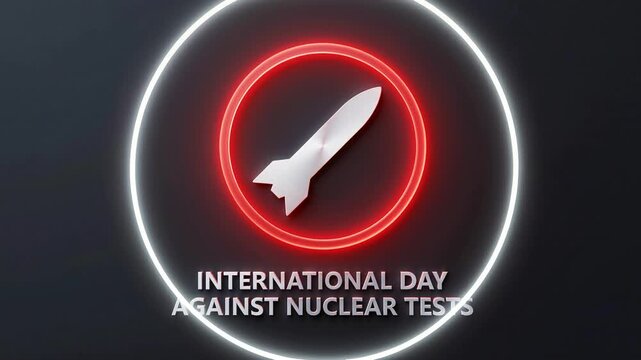 Red Warning Symbol with Nuclear Missile for International Day Against Nuclear Tests Awareness
