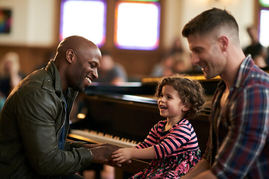 Family singing together at a piano
