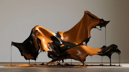 Naklejka premium Stretched latex material in ochre and black