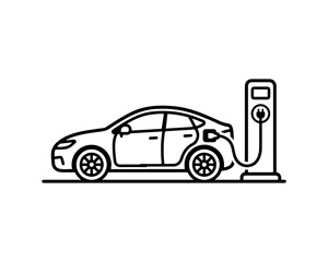 Naklejka premium Electric Vehicle Charging at Public Station Linear Icon