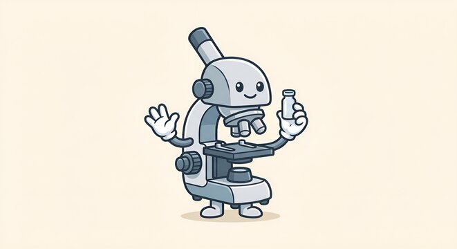 Cute Cartoon Microscope Character for Science Education