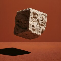 Naklejka premium Rough pumice stone floating over terracotta background