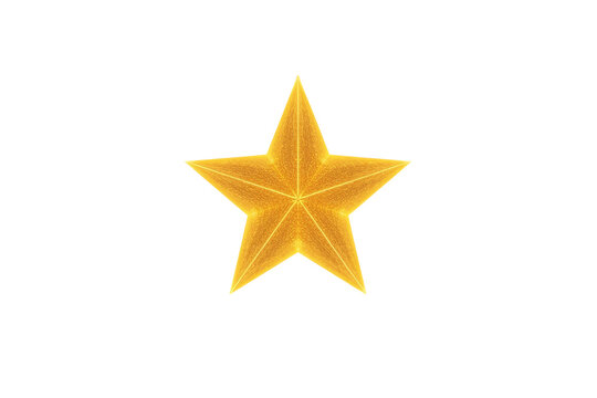 Glowing golden five pointed star isolated on transparent background