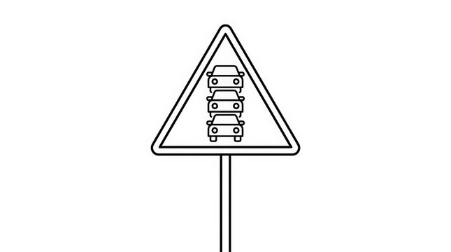 Traffic Queue Warning Sign Illustration - Outline Icon for Road Congestion