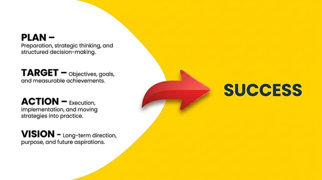 Business success plan with red arrow and text