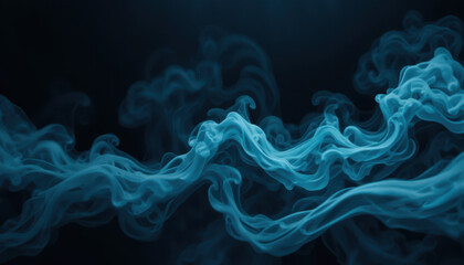 Fototapeta premium Abstract swirling blue smoke clouds against deep dark background