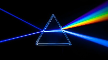 Naklejka premium Glass prism splitting light into a vibrant rainbow spectrum on black
