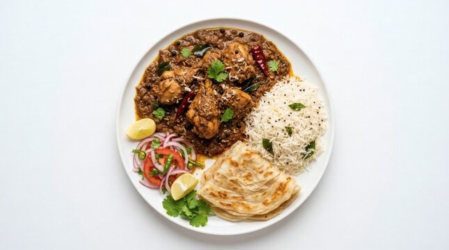 Top Down Spicy South Indian Chicken Chettinad Aromatic Gravy Curry Leaves Black Pepper Coconut

