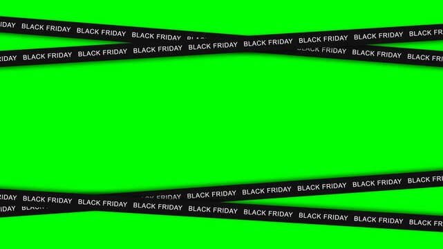 Black ribbons with modern big typography black friday text. Black friday black ribbons Shopping offer business concept. Black friday sale. Chroma key. Loop