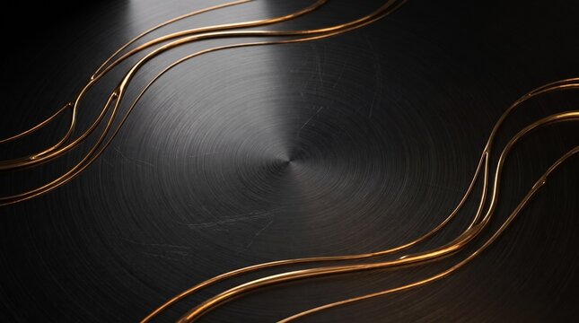 Brushed Black Metal Plate with Elegant Gold Line Accent