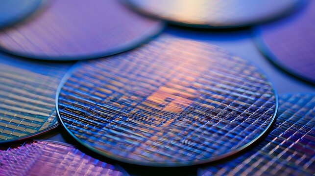 Silicon Wafer Macro Detail Copper Traces Technology