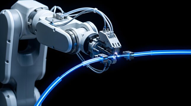Robotic arm welding fiber optic cables for high speed data transmission
