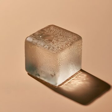 Single translucent frosted glass block casting a diagonal shadow