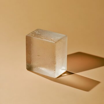 Single translucent frosted glass block casting a diagonal shadow