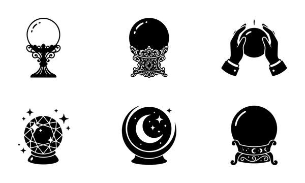 70 Crystal Ball Icons Set, Fortune Telling Symbols, Mystical Orb Graphics, Psychic Vision Vector Collection 100
