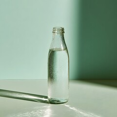 Naklejka premium Minimalist Glass Water Bottle with Condensation on Sage Green