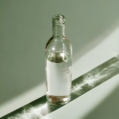 Fototapeta premium Minimalist Glass Water Bottle with Condensation on Sage Green