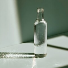 Fototapeta premium Minimalist Glass Water Bottle with Condensation on Sage Green