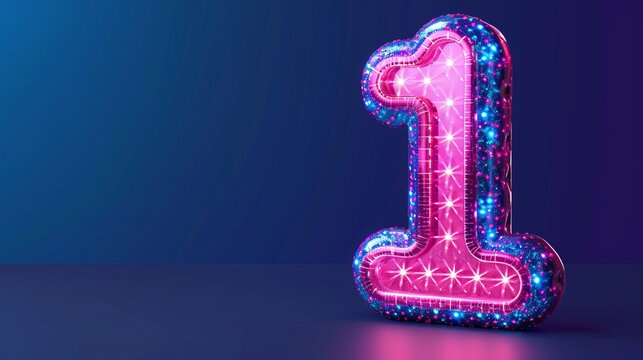 Illuminated number one in dark minimalist background     concept of leadership and first place