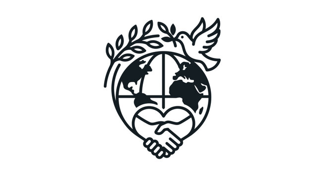 Global Peace and Unity Icon with Heart Shaped Handshake