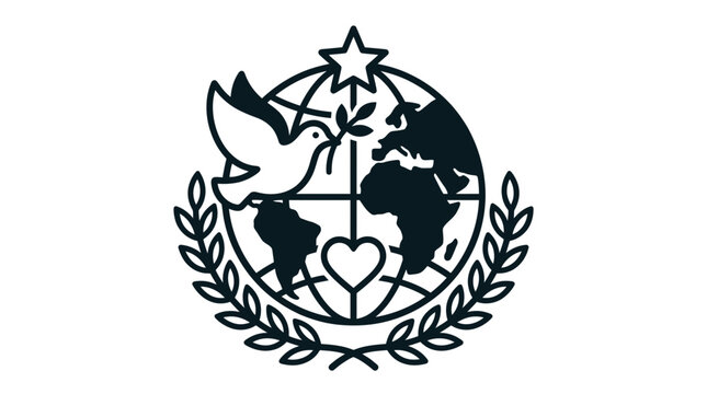 Global Peace Symbol with Dove and Heart Icon