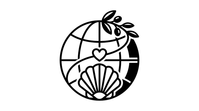 Global Peace Symbol with Globe Heart and Shell Icon
