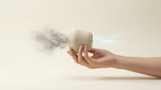 Hand holding small object demonstrating carbon capture technology and carbon filtering innovations