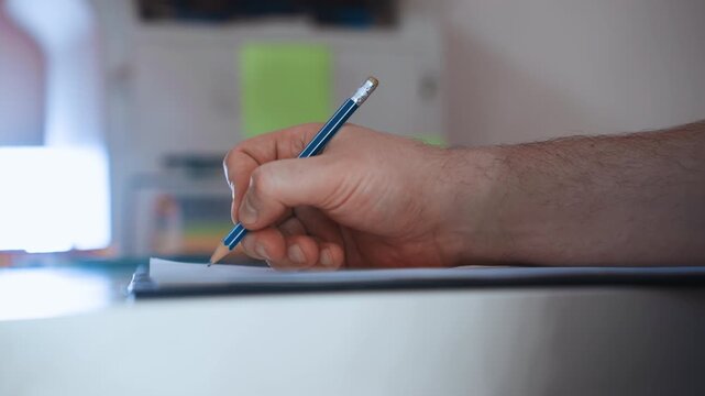 Paramedic hand signing medical form clipboard, closeup of pen and wrist with blue ink ballpoint, focused recordkeeping and documentation of assessment, office light and blurred background, formal