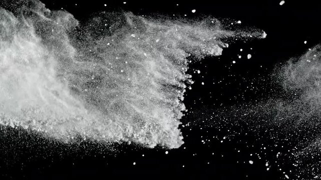 Super Slow Motion Shot of White Powder Explosion Isolated on Black Background at 1000fps.