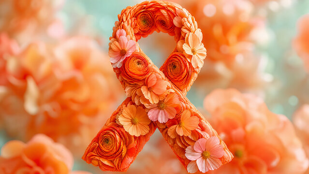 Orange Awareness Ribbon of Ranunculus Petals Macro Close-Up for Kidney Cancer