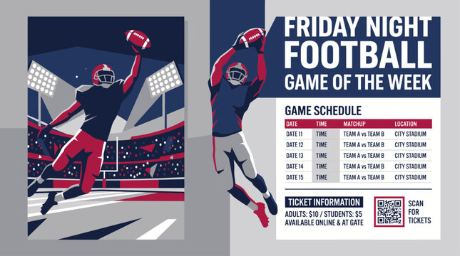 Friday night American football game schedule flyer vector design template