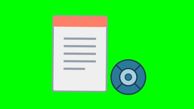 Notepad Document Paper Pad With Compact Disc Icon For Software Media Installation And Data Storage Concept Green Background