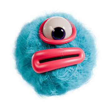 3d monster with fluffy body, transparent background