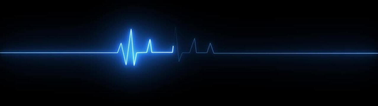 Neon orange electrocardiogram line on black background with flatline heart rate pulse