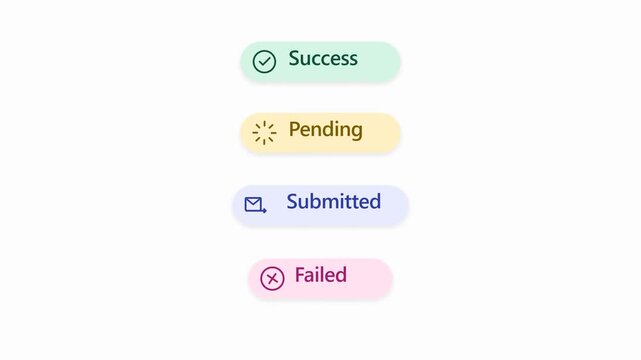 Set of Modern UI Status Labels Including Success, Pending, Submitted, and Failed for Web and App Design