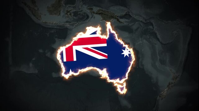 Australia Map Outline Animation, Australia Country Map With Flag, Australian Territory Outline on Dark Background