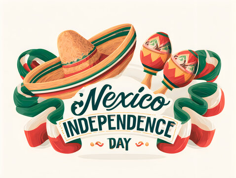 Mexico independence day celebration design with traditional sombrero hat and colorful maracas