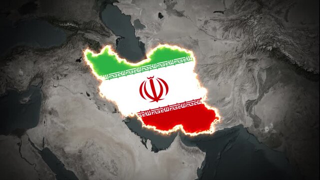 Iran Fire Border Map Animation, Glowing Flame Country Outline