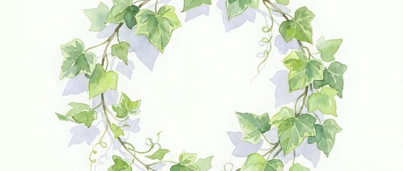 Fototapeta premium Climbing ivy vines with green leaves forming a decorative frame border on white background, suitable for botanical designs and nature-themed layouts.