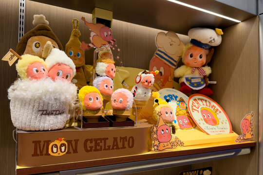 PENANG, MALAYSIA - JUL 03, 2026: Pop Mart Twinkle Twinkle Moon Gelato plush toy display inside retail store.