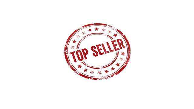 Red circular rubber stamp with stars and text 'TOP SELLER' appears and fades on white background, subtle grunge texture