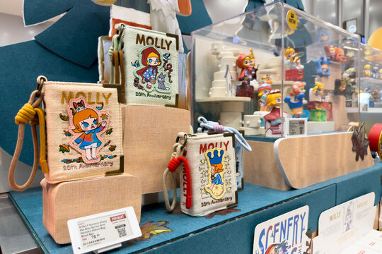 PENANG, MALAYSIA - JUL 03, 2026: Pop Mart Molly 20th Anniversary accessories displayed inside retail toy store.