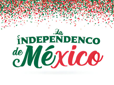 Viva mexico independence day celebration sign with colorful confetti and festive typography